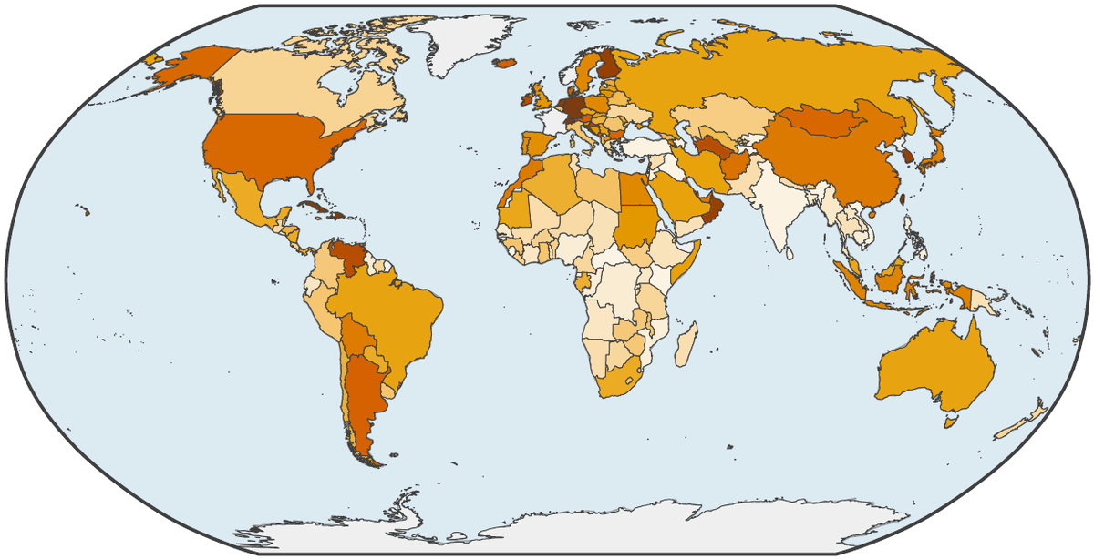 Robinson world choropleth of the predictive width for meat supply per capita, country by country.