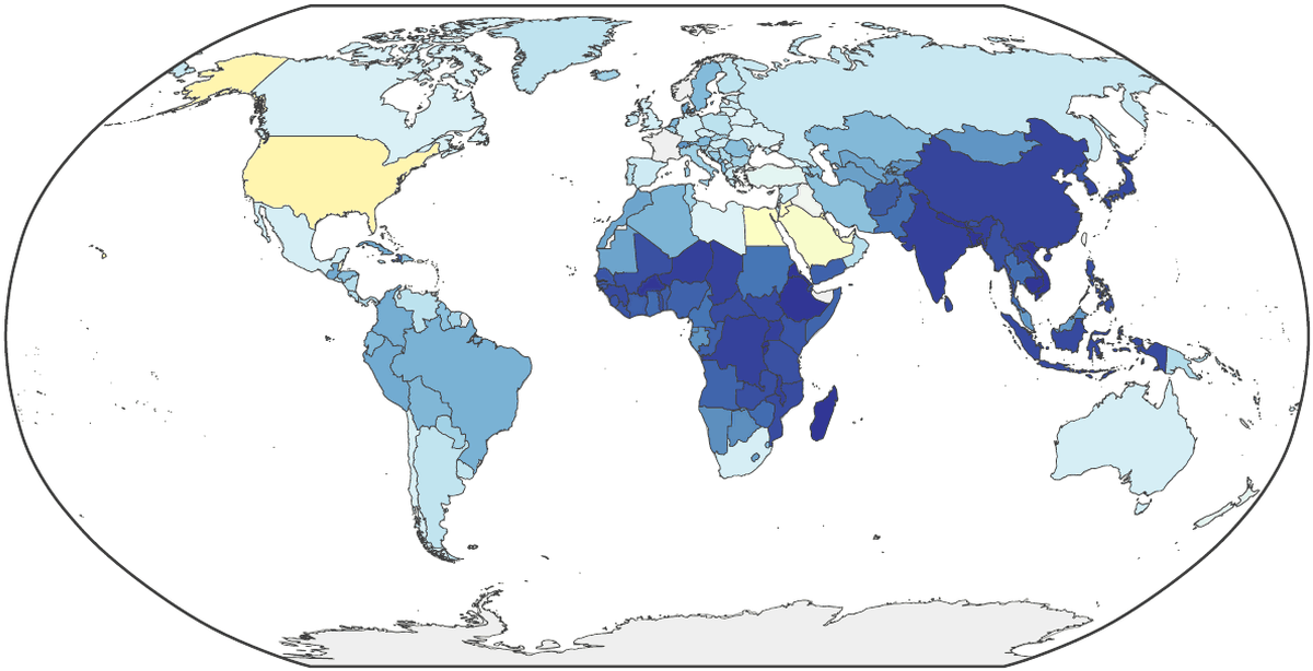 World country choropleth in Robinson projection. Observed adult obesity, 2002, a year inside the training window.